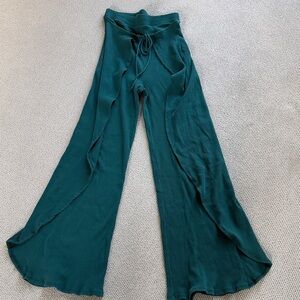 Free People Deep Teal Wide-Leg Knit Pants with Front Tie 🌿